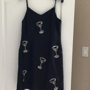 Linen cocktail dress with embroidered martini glasses